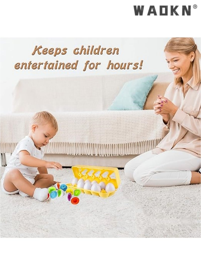 WAOKN - Color & Shapes Matching Egg Toy - Shape Sorting & Color Recognition Learning Toy for Toddlers - Preschool Game - Montessori Education - Image 1