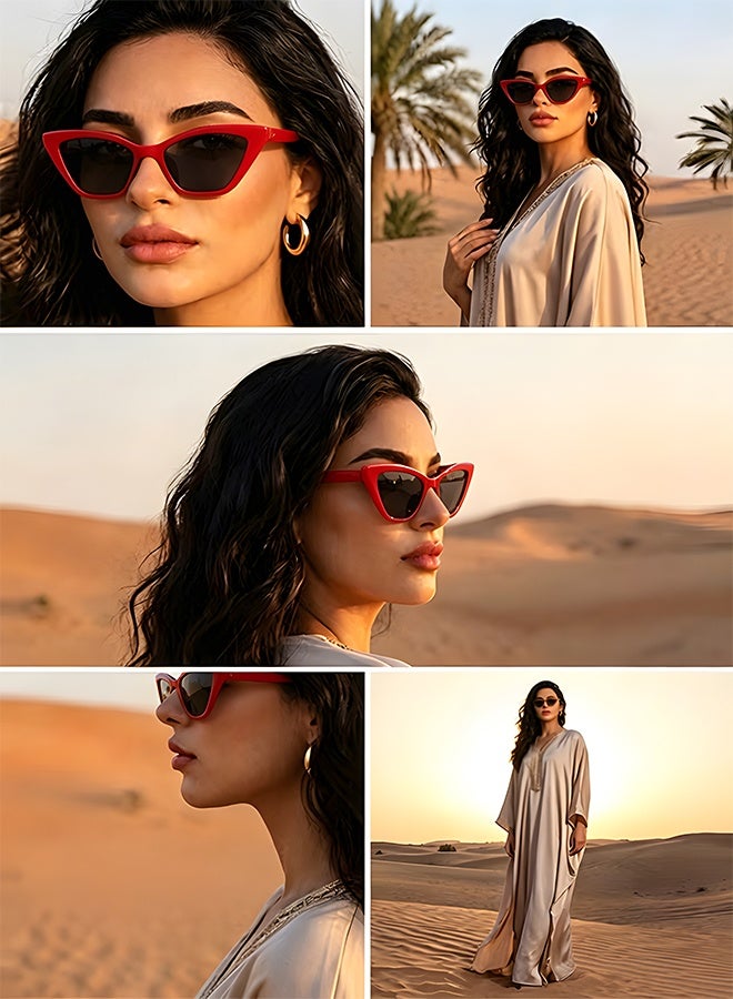 نظارات شمسية خفيفة الوزن بتصميم عين القطة للنساء، إطار مربع ضيق كلاسيكي بتصميم ريترو، حماية من الأشعة فوق البنفسجية UV400، نظارات أنيقة مناسبة للقيادة والسفر والإجازات والارتداء اليومي - Image 3