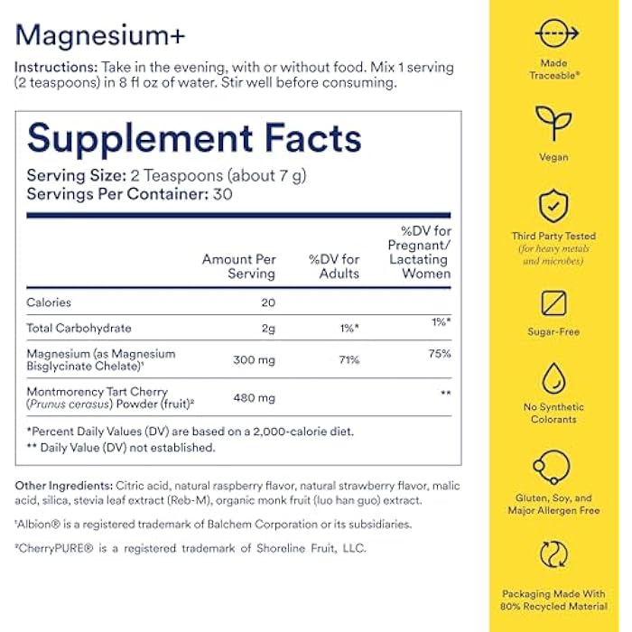 Ritual Magnesium+ Glycinate Drink Mix Supplement - with Tart Cherry to Support Calm, Sleep, Mind, Muscle Relaxation, Recovery and Cramping Relief** - Vegan - Sugar-Free - Berry - 30 Servings - Image 3