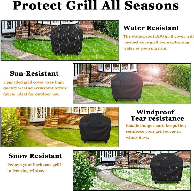 SCIENISH 170x61x117cm Waterproof BBQ Cover Outdoor UV Protection Rain Barbecue Grill Protector For Gas Charcoal Electric Barbeque Grill Black - Image 2
