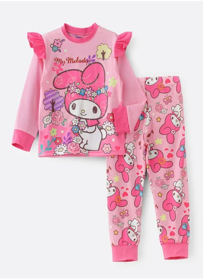 babyqlo My melody characters printed cotton top with pajama sets for girls