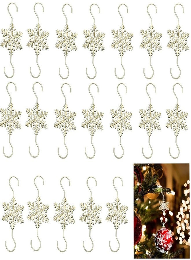 BASEMMAHER Ornament Hooks for Hanging Decorations, 20 PCS Gold Snowflake S-shaped Hangers - Swirl Christmas Tree Hangers with Crystal Beaded Tips for Small Ornaments - Image 1