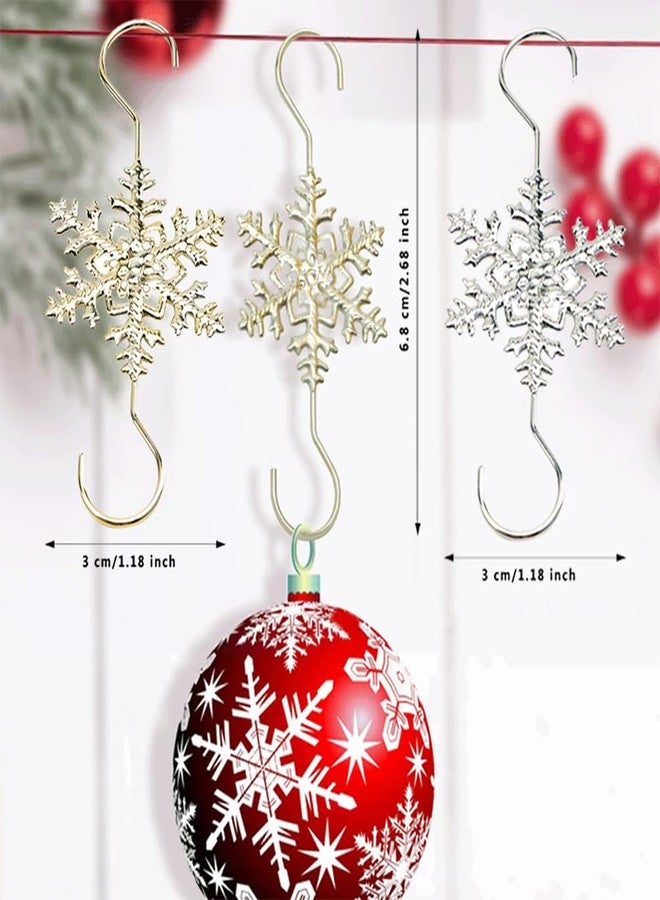 BASEMMAHER Ornament Hooks for Hanging Decorations, 20 PCS Gold Snowflake S-shaped Hangers - Swirl Christmas Tree Hangers with Crystal Beaded Tips for Small Ornaments - Image 3