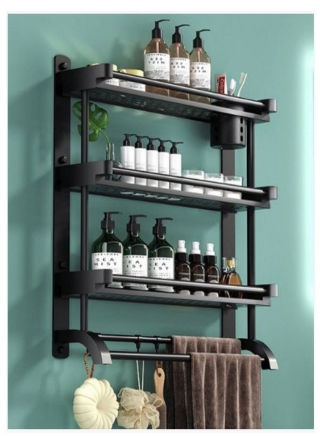 Shuer Shelves Set 3 Tier Wall Mounted Bathroom Rack Shelves Wall Decor Bathroom Shelves Shower Storage Wall Shelves with Towel Bar Storage Organizer Shelf for Bathroom Kitchen Bedroom Living Room  - Image 1