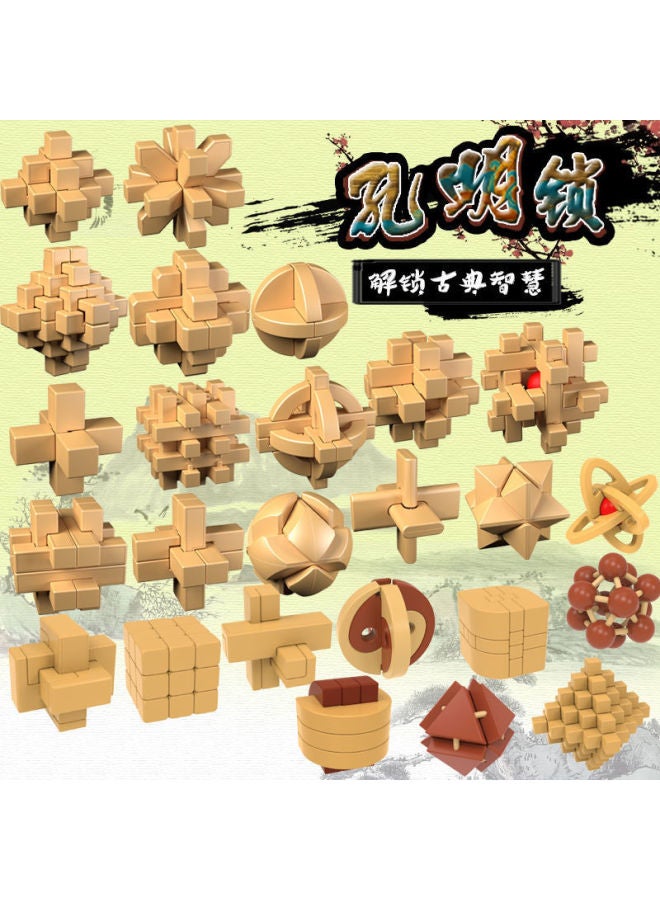 Luban Ball Kongming Lock Luban Lock Wooden Color Children's Toys Adult Intelligence Unlocking Toys Difficulty AliExpress-Color:Gift Box 【9 Styles】  - Image 2