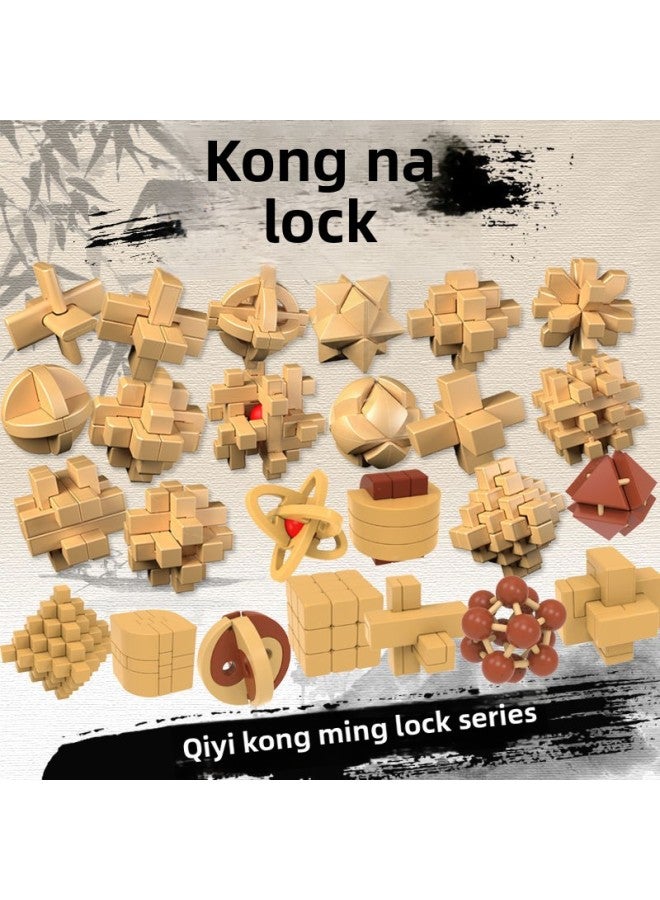 Luban Ball Kongming Lock Luban Lock Wooden Color Children's Toys Adult Intelligence Unlocking Toys Difficulty AliExpress-Color:Gift Box 【9 Styles】  - Image 3