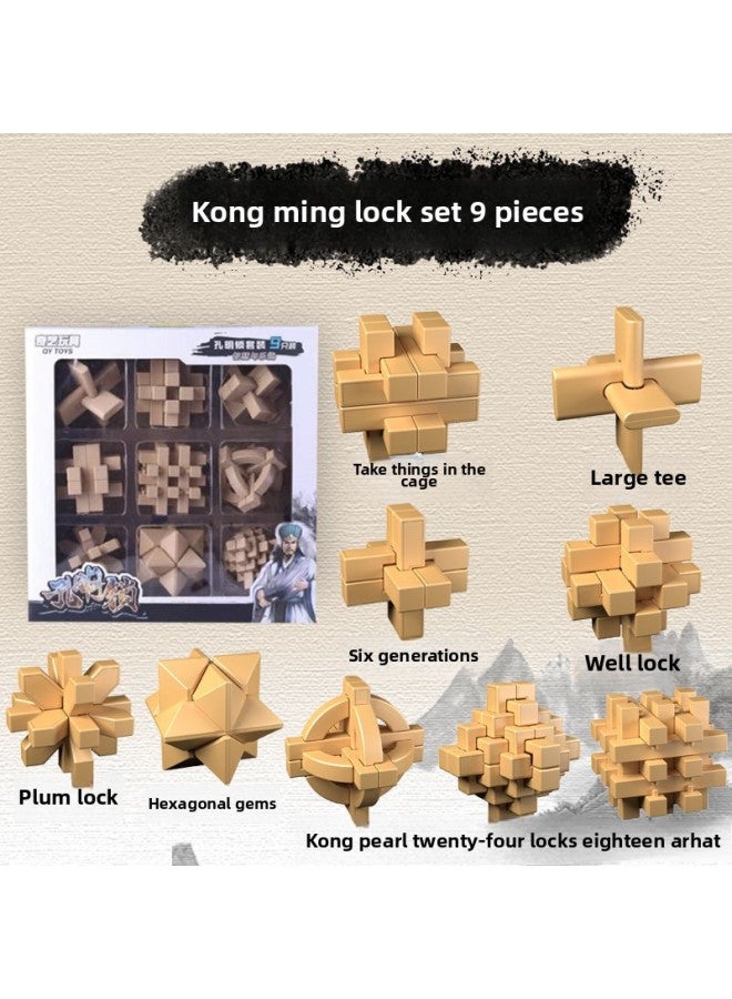 Luban Ball Kongming Lock Luban Lock Wooden Color Children's Toys Adult Intelligence Unlocking Toys Difficulty AliExpress-Color:Gift Box 【9 Styles】  - Image 1