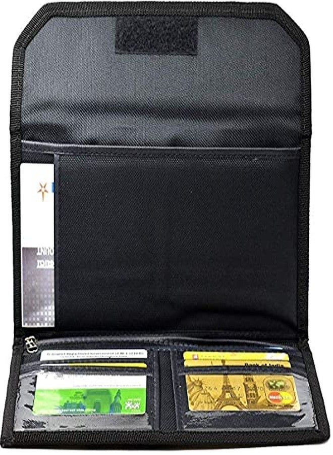 Filemate Cloth Cheque Book Cover / Holder / Bag with Visiting Card Show Inside, walcro Closure (Black Color) - Image 1