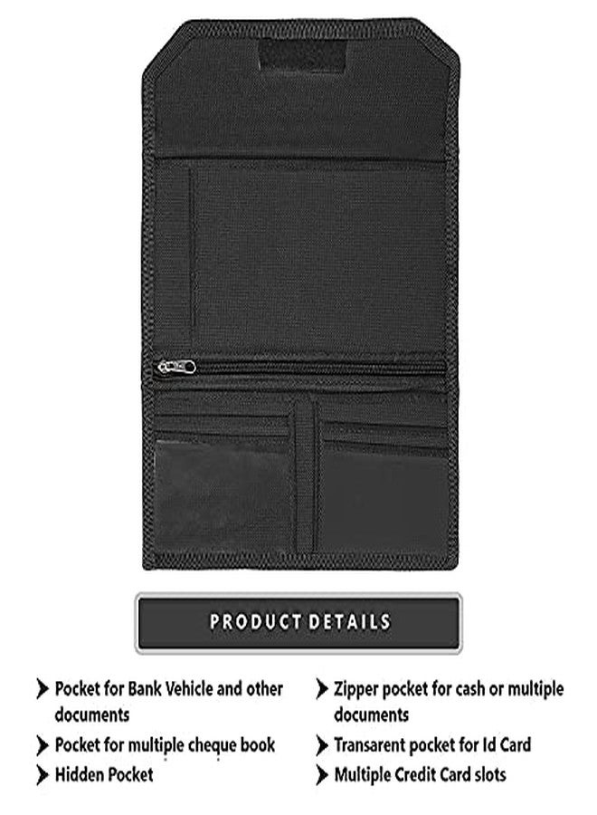 Filemate Cloth Cheque Book Cover / Holder / Bag with Visiting Card Show Inside, walcro Closure (Black Color) - Image 3