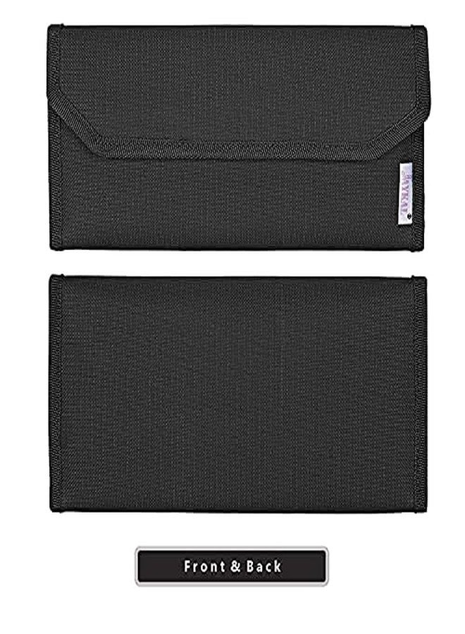 Filemate Cloth Cheque Book Cover / Holder / Bag with Visiting Card Show Inside, walcro Closure (Black Color) - Image 2
