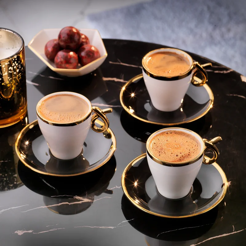 شافر Vien 6 Person Coffee Cup Set 12 Pieces-White/black