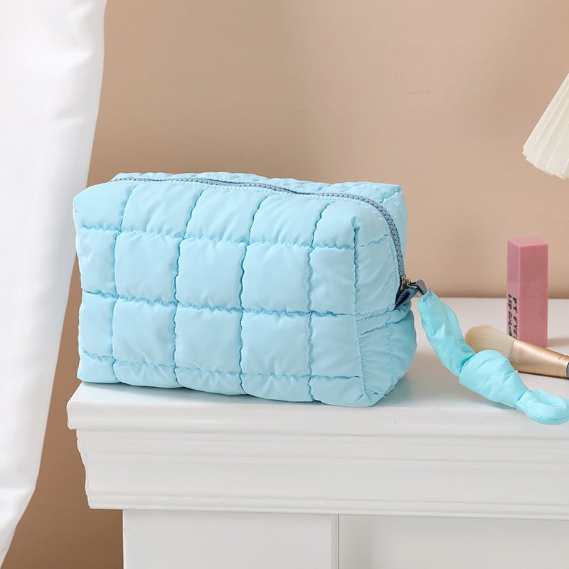New Solid Color Clutch Bag Large Capacity Portable Storage Bag Down Filled Cotton Pencil Bag Simple ISN Style Cosmetic Bag Blue 