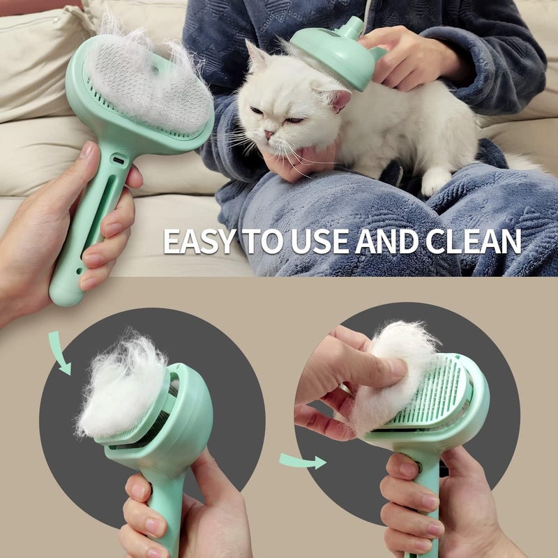 LELE New Steam Cat and Dog Comb | Pet Grooming Massage Brush With Mist Spray and Self-Cleaning for Shedding, Remove Static Flying Hair - Suitable for Long and Short Hairs (Light Green) - Image 4