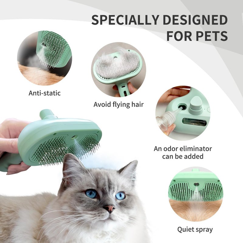LELE New Steam Cat and Dog Comb | Pet Grooming Massage Brush With Mist Spray and Self-Cleaning for Shedding, Remove Static Flying Hair - Suitable for Long and Short Hairs (Light Green) - Image 2