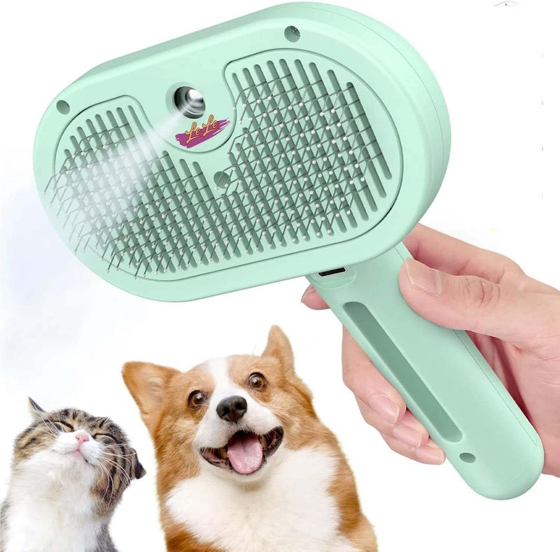 LELE New Steam Cat and Dog Comb | Pet Grooming Massage Brush With Mist Spray and Self-Cleaning for Shedding, Remove Static Flying Hair - Suitable for Long and Short Hairs (Light Green) - Image 1