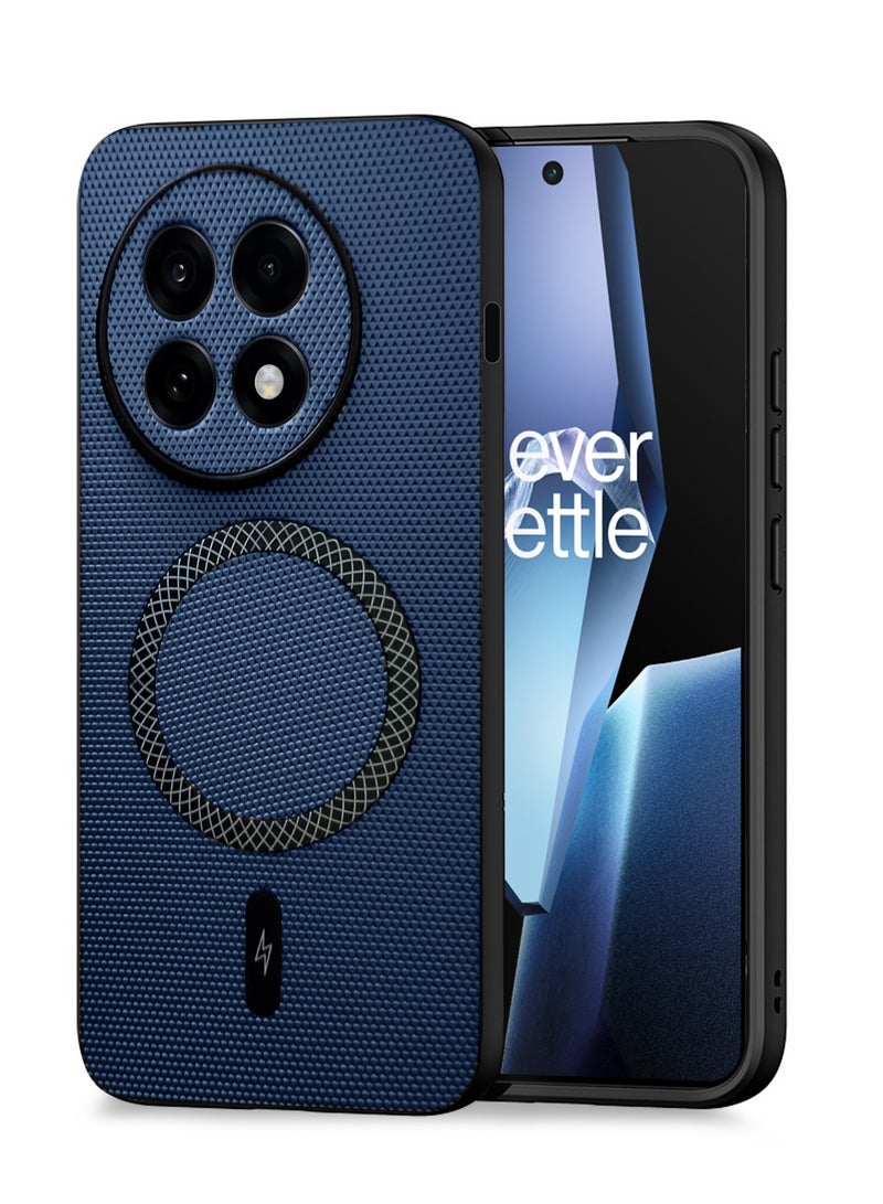 Wtech OnePlus 13R 5G 2025 Support Wireless Charging Magnetic Cover Texture PU Leather  Phone Case Cover (MCMPMN) - Navy Blue