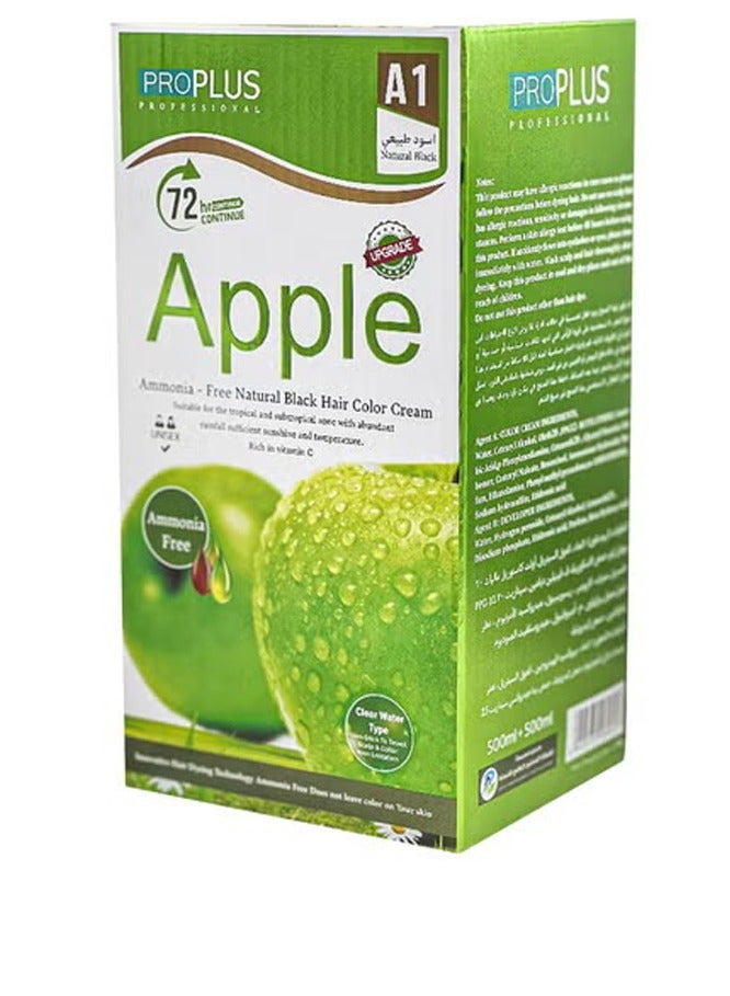 Pro Plus Ammonia Free Hair Color Cream - 500 ml Cream + 500 ml Developer - Apple (Natural Black A1) - Image 2