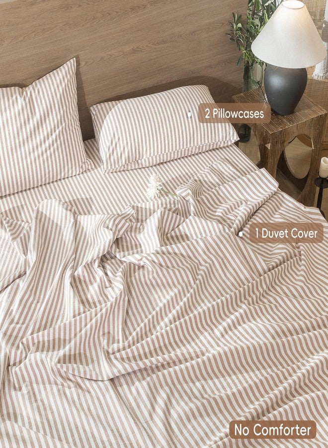 MooMee Striped Duvet Cover Set 100% Washed Cotton Linen Like Textured Breathable Durable Soft Comfy (Orange Classic Stripes, Cal King 104"x98") - Image 2