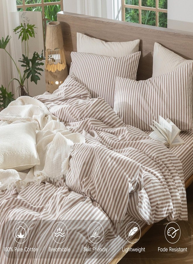 MooMee Striped Duvet Cover Set 100% Washed Cotton Linen Like Textured Breathable Durable Soft Comfy (Orange Classic Stripes, Cal King 104"x98") - Image 4