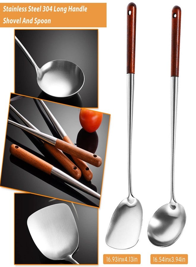 TIYOORTA Durable 304 Stainless Steel Wok Ladle Oil Soup Spoon, Wok Spatula, Hot Pot Fine Mesh Fat Skimmer Spoon, Spider Strainer Set |4Pcs Cooking Utensils| - Image 3