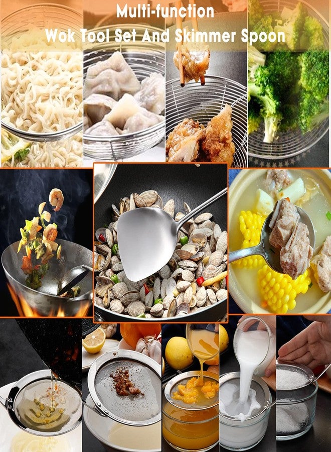 TIYOORTA Durable 304 Stainless Steel Wok Ladle Oil Soup Spoon, Wok Spatula, Hot Pot Fine Mesh Fat Skimmer Spoon, Spider Strainer Set |4Pcs Cooking Utensils| - Image 2