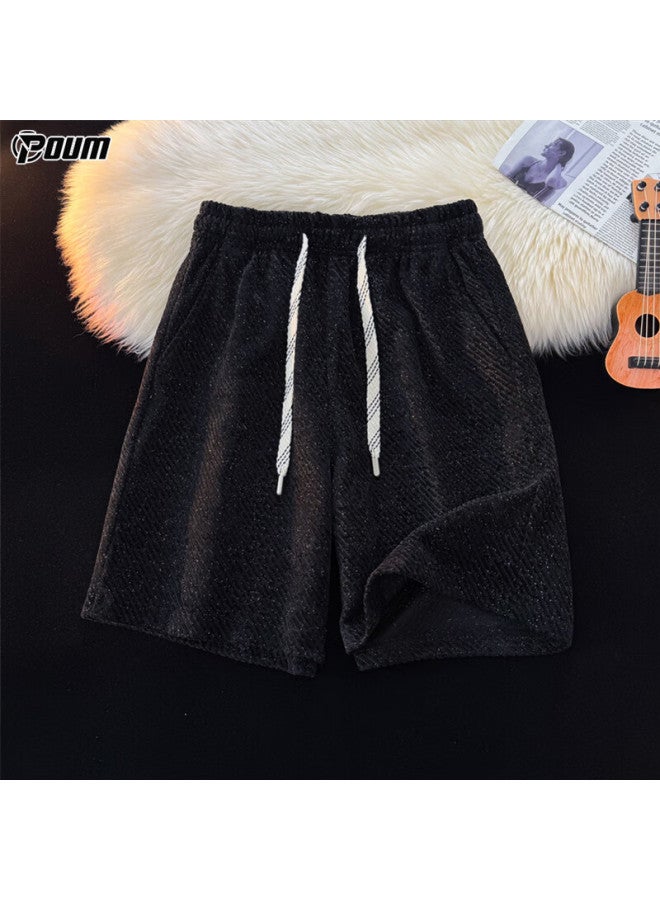Poum Men's American Style Brand Shorts Summer Casual Ice Silk Sports Beach Shorts 6678 Black 4XL - Image 1