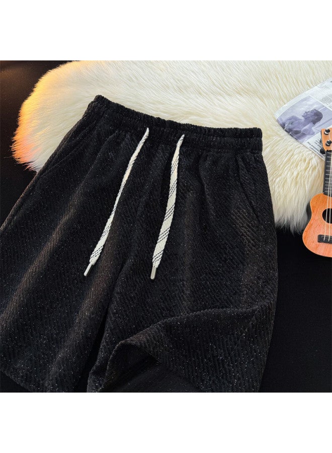 Poum Men's American Style Brand Shorts Summer Casual Ice Silk Sports Beach Shorts 6678 Black 4XL - Image 2