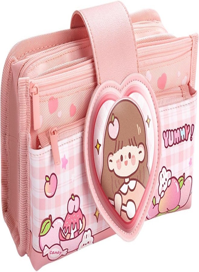 Ranjkri Canvas Kawaii Pencil Case Three Compartment Cute Aesthetic Pencil Case for Girls Large Capacity Pen Pencil Pouch Multifunctional Stationery Organizer for School Office Kids Use (Light Pink) - Image 1