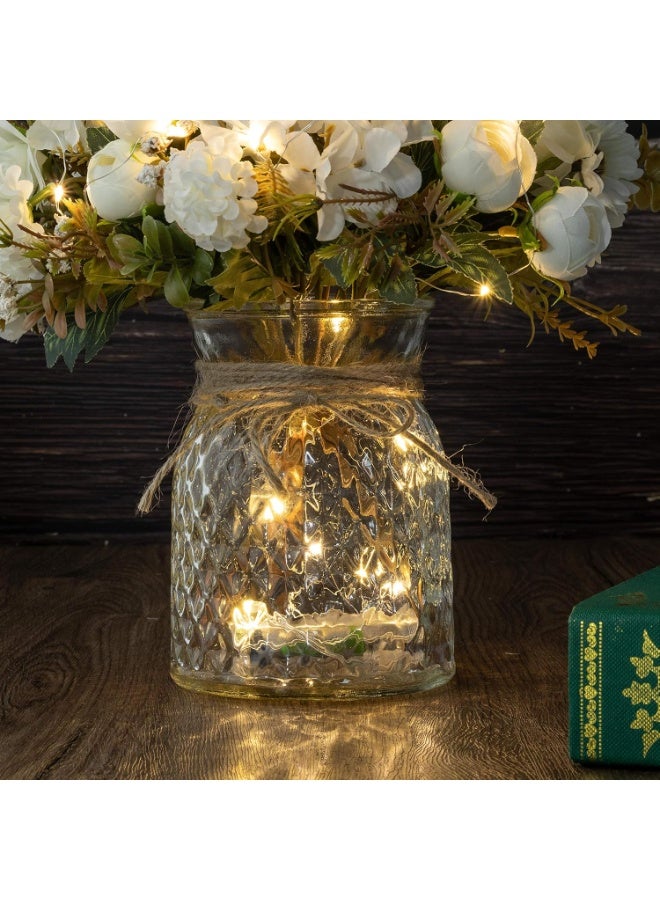 KELINGO Aitificial LED White Rose Flowers with Glass Vase, Flower Arrangement for Table Centerpiece, Home Office Wedding Decoration - Image 4