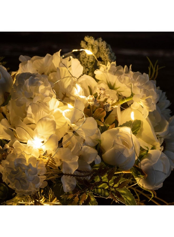 KELINGO Aitificial LED White Rose Flowers with Glass Vase, Flower Arrangement for Table Centerpiece, Home Office Wedding Decoration - Image 2