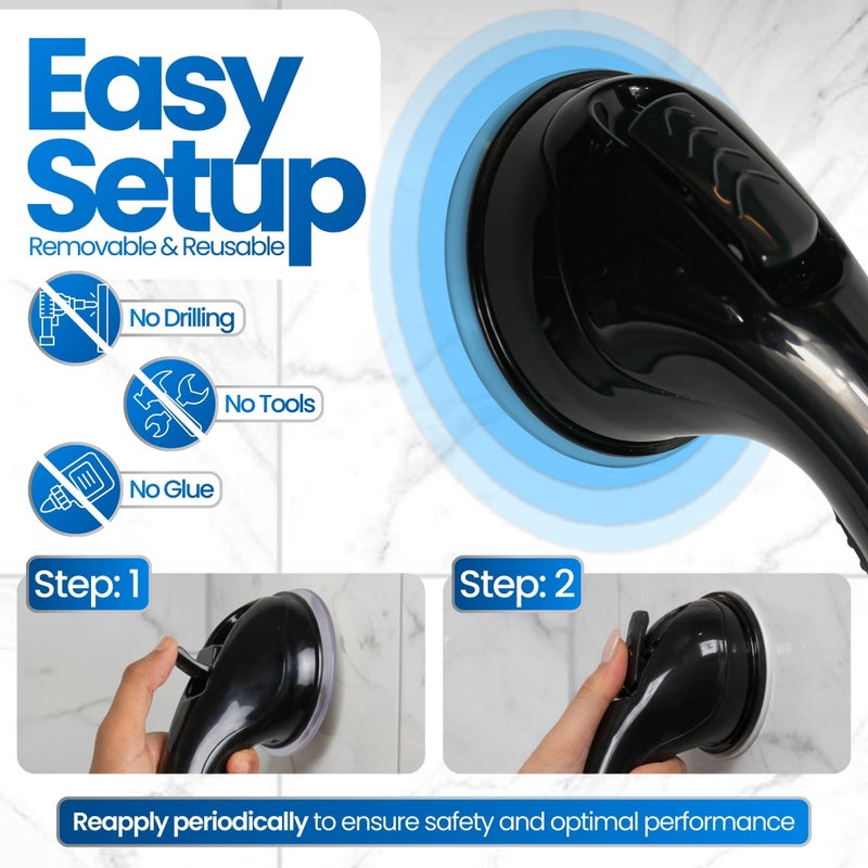 Safe-er-Grip SafeerGrip Changing Lifestyles Suction Cup Shower Grab Bar 16 Inch Safety Assist Handle for Bathtub and Shower No Drill Portable Balance Support Non Slip Grip Black - Image 3