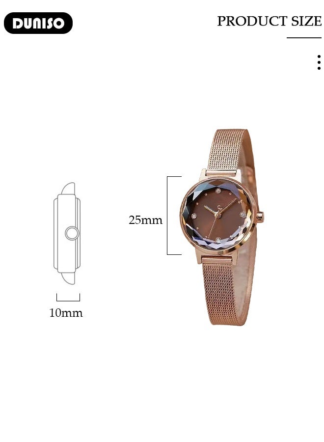 DUNISO Women's bracelet watch, compact and simple quartz watch, fashionable round watch, pointer-style retro exquisite watch - Image 5