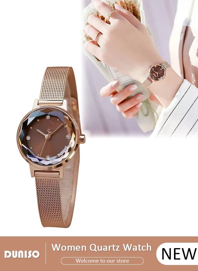 DUNISO Women's bracelet watch, compact and simple quartz watch, fashionable round watch, pointer-style retro exquisite watch - Image 1