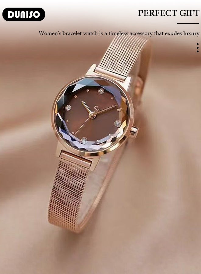 DUNISO Women's bracelet watch, compact and simple quartz watch, fashionable round watch, pointer-style retro exquisite watch - Image 2