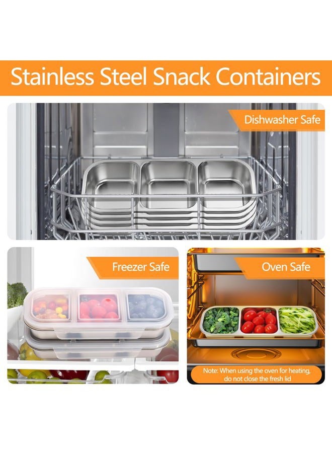 PTYTIFY Stainless Steel Snack Containers with Lids, 2 Pack Grab and Go Metal Snack Containers, 3 Compartment Reusable Stainless Steel Snack Box for Food Lunch Meal Prep (3 Compartment 2 PCS) - Image 5