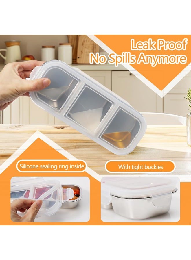 PTYTIFY Stainless Steel Snack Containers with Lids, 2 Pack Grab and Go Metal Snack Containers, 3 Compartment Reusable Stainless Steel Snack Box for Food Lunch Meal Prep (3 Compartment 2 PCS) - Image 3