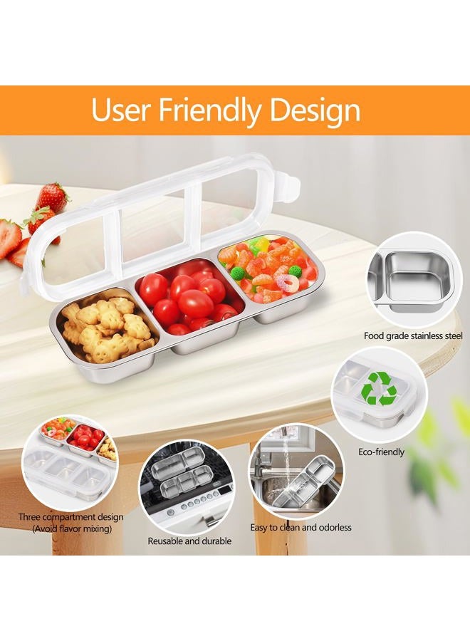 PTYTIFY Stainless Steel Snack Containers with Lids, 2 Pack Grab and Go Metal Snack Containers, 3 Compartment Reusable Stainless Steel Snack Box for Food Lunch Meal Prep (3 Compartment 2 PCS) - Image 4