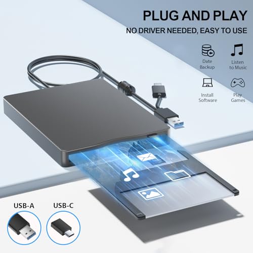 Wbacon Floppy Disk Reader, 3.5 inch External Floppy Disk Drive with USB Type-C, Portable FDD Floppy Disk Drive for Laptop PC Windows 11/10/8/7/2000/XP - Image 2