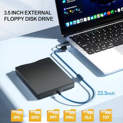 Wbacon Floppy Disk Reader, 3.5 inch External Floppy Disk Drive with USB Type-C, Portable FDD Floppy Disk Drive for Laptop PC Windows 11/10/8/7/2000/XP - Image 3