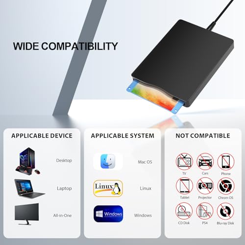 Wbacon Floppy Disk Reader, 3.5 inch External Floppy Disk Drive with USB Type-C, Portable FDD Floppy Disk Drive for Laptop PC Windows 11/10/8/7/2000/XP - Image 4