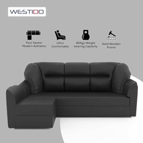 WESTIDO Leatherette 4-Person Sofa (Finish Color - Black, Diy(Do-It-Yourself))|1 Year Warranty - Image 2