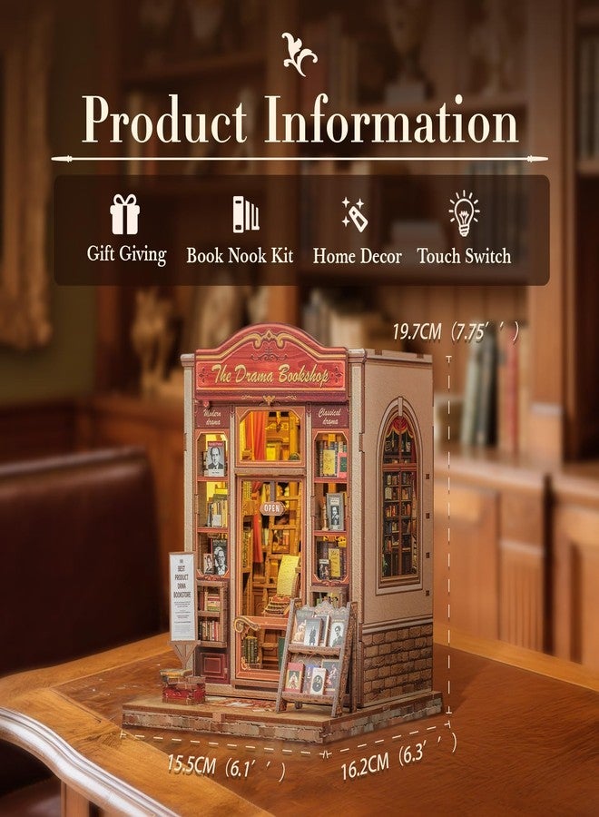 Fsolis Book Nook Kit, DIY Miniature Bookshelf Diorama Kit for Adults Tiny House 3D Puzzle Booknook Adult Craft Gifts for Women Teenagers Book Lovers (The Drama Bookshop) - Image 4
