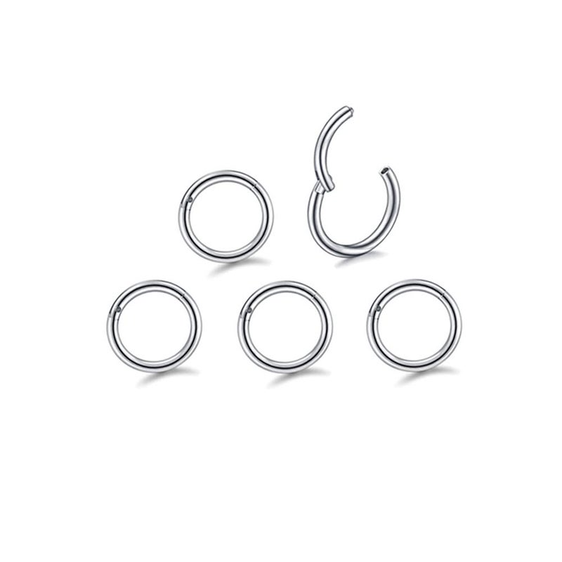 HQLA 5Pcs 16G 18G Surgical Steel Nose Rings Hoop Tragus Septum Cartilage Hoop Earrings For Women Men Body Piercing Jewelry Kit Bar Length 6mm/8mm/10mm/12mm/14mm (5Pcs -16G - Steel - 6mm) - Image 1