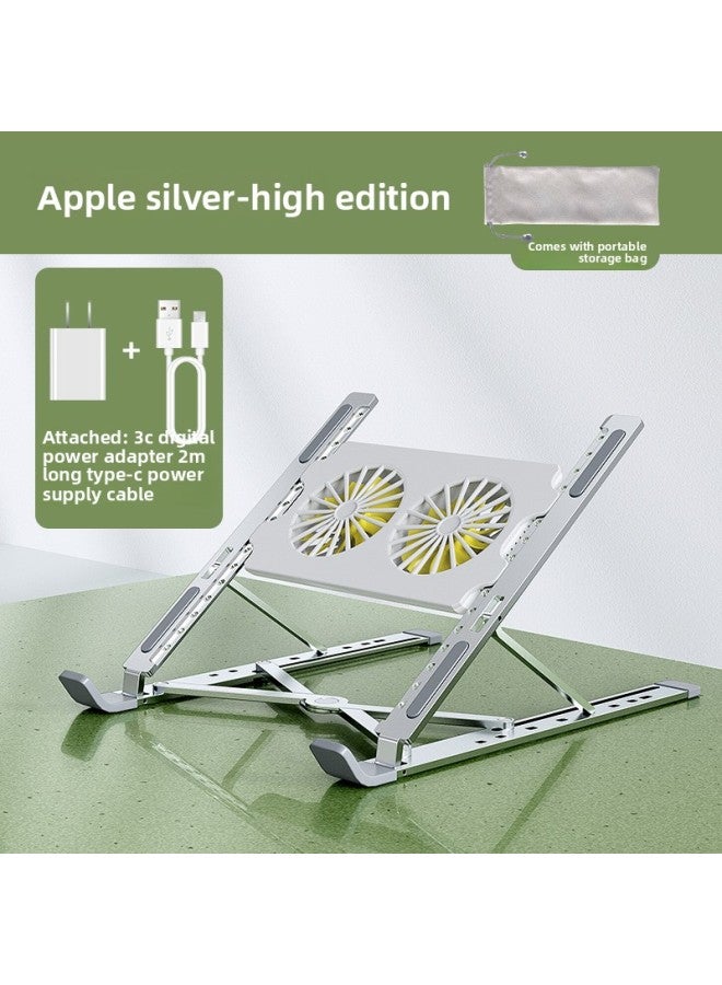 Aluminum Alloy Laptop Bracket Suspended Liftable Adjustable Cervical Portable Foldable Portable Desktop Plus-Color:Widened And Thickened N7 Apple Silver Top Version 【double Fan】