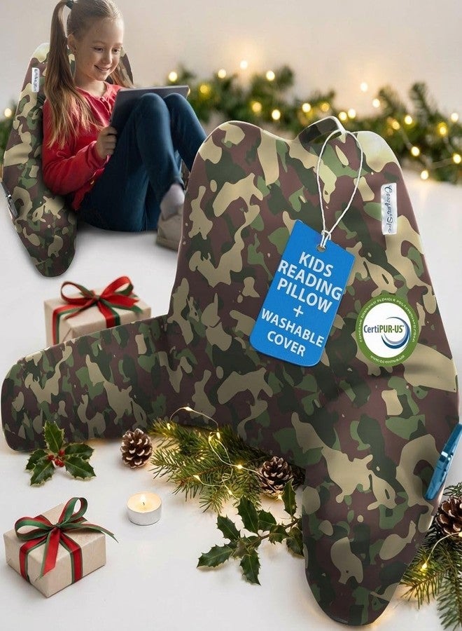 ComfortSpa Reading Pillow for Kids Teens Adult, Back Rest Pillow with Arms, Pockets, Washable Cover; Use as Back Pillow for Bed Sitting Up for Bedrest, Relief from GERD Heartburn (Standard Camouflage) - Image 2