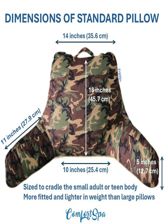 ComfortSpa Reading Pillow for Kids Teens Adult, Back Rest Pillow with Arms, Pockets, Washable Cover; Use as Back Pillow for Bed Sitting Up for Bedrest, Relief from GERD Heartburn (Standard Camouflage) - Image 5