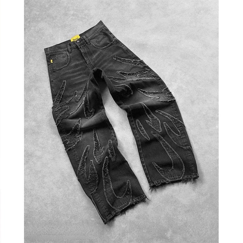 Jeans American Street Style Washed Youthful Trendy Retro Cool Vintage Wide-Leg Pants Ins - Image 5