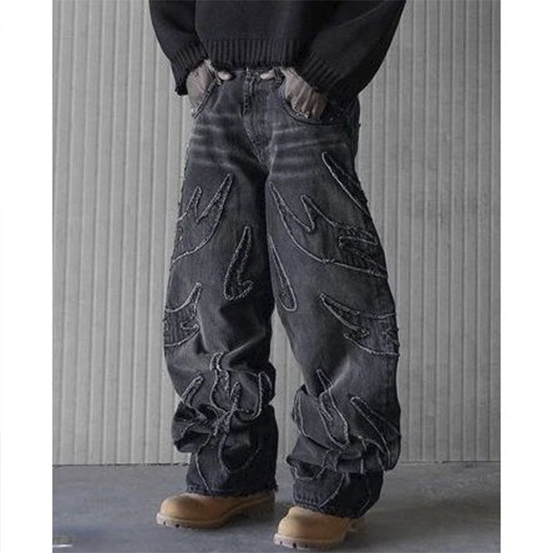 Jeans American Street Style Washed Youthful Trendy Retro Cool Vintage Wide-Leg Pants Ins - Image 4