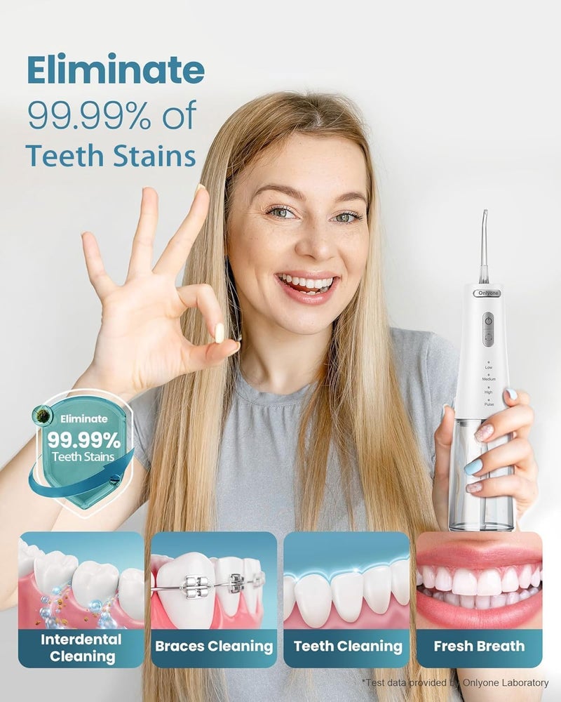 Onlyone Water Dental Flosser 300ML Portable Oral Irrigator for Teeth 4 Modes and 5 Jet TipsRechargeable Irrigation CleanerElectric Flossing Machine Power Flossers Irrigator Accessories White - Image 4