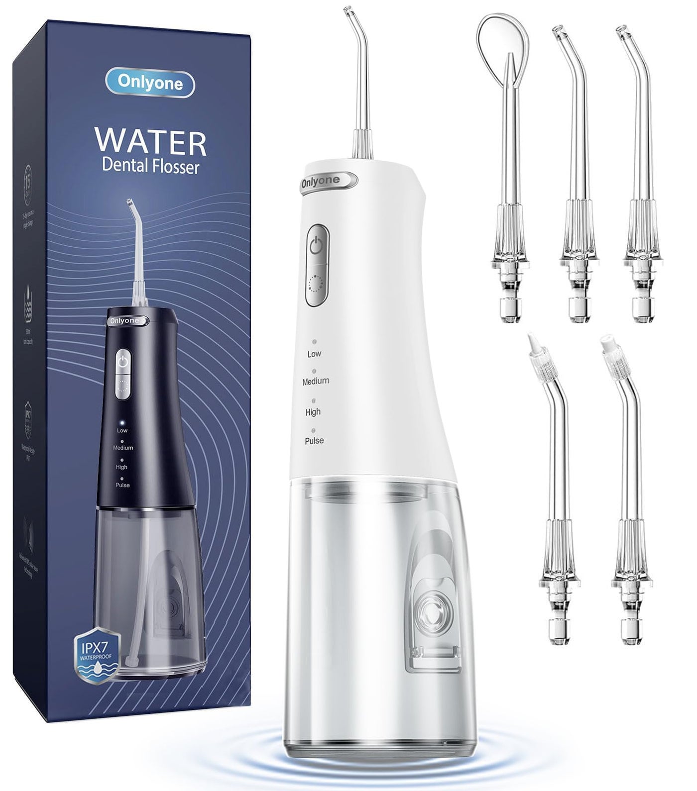 Onlyone Water Dental Flosser 300ML Portable Oral Irrigator for Teeth 4 Modes and 5 Jet TipsRechargeable Irrigation CleanerElectric Flossing Machine Power Flossers Irrigator Accessories White